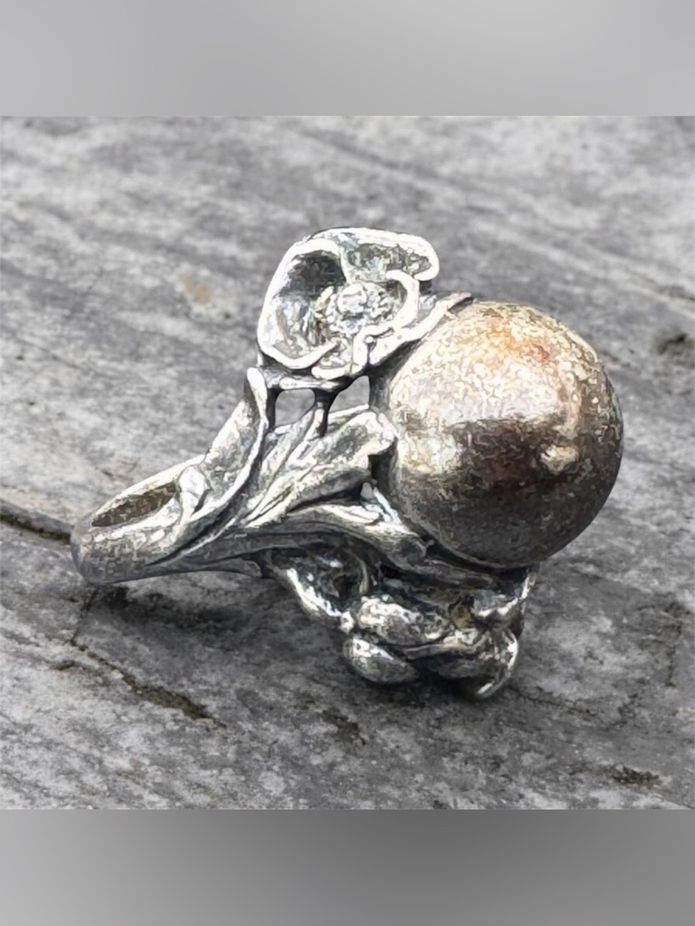 Antique‎ Sterling Silver Art Nouveau Floral Perfume Ring – Size 6.75